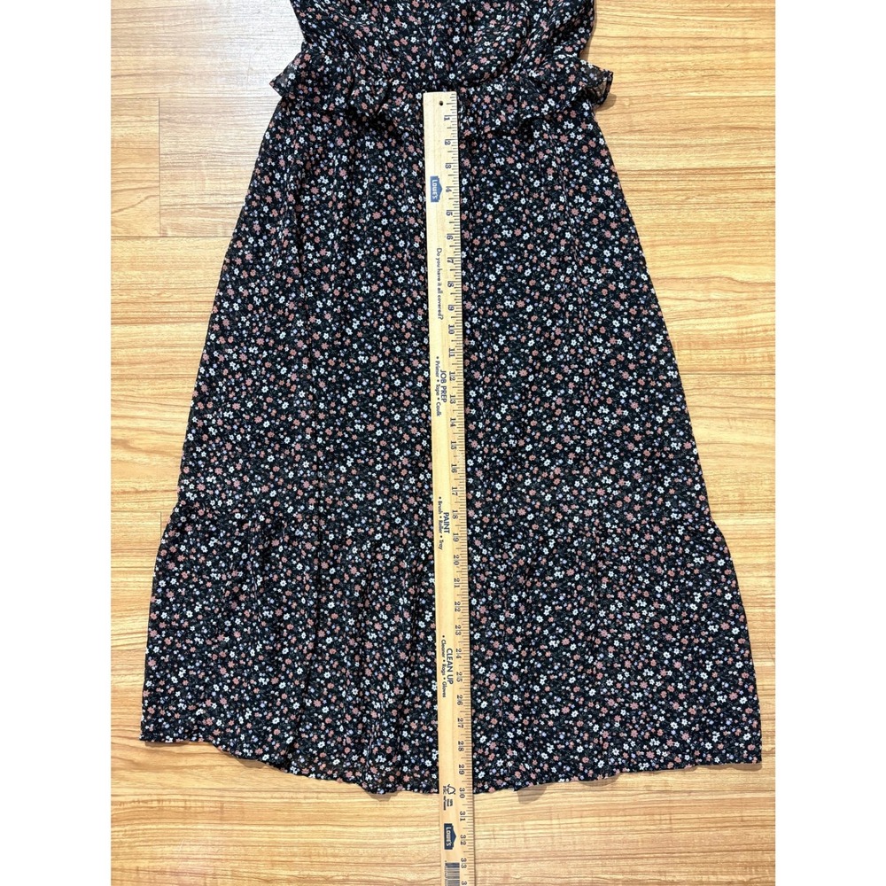 Sadie & Sage Boho Dress Strapless Midi Black Floral Ruffled Smocked‎ Waist Sz S - Picture 3 of 8